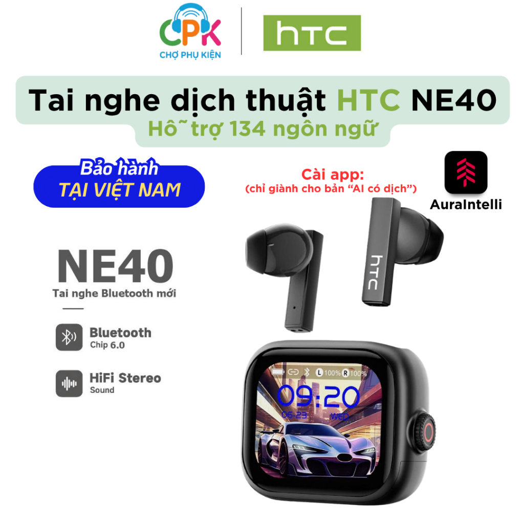 [HỎA TỐC HCM] Tai Nghe True Wireless Phiên dịch 134 ngôn ngữ HTC NE40 | Có màn hình LED Tiếng Việt | Nút vặn | BigBuy360 - bigbuy360.vn