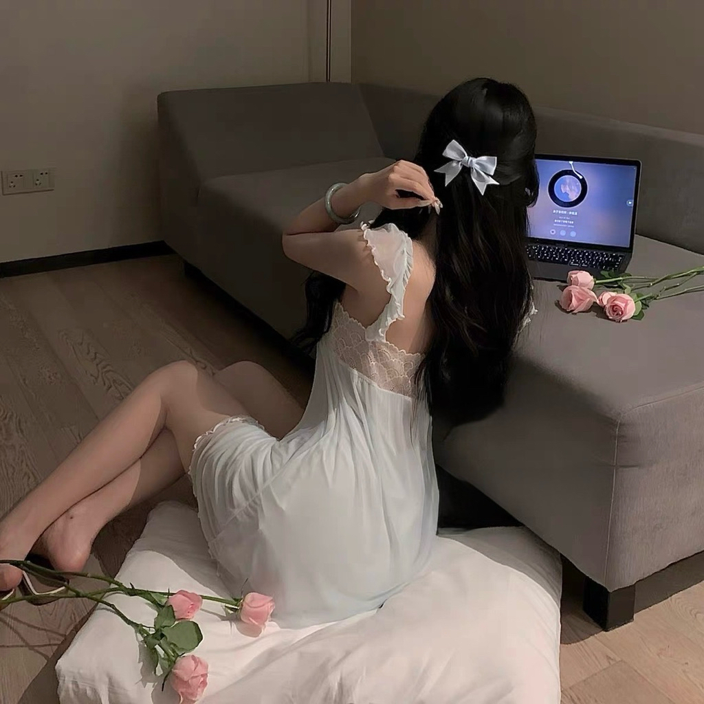 Váy Nữ Hai Dây Voan Mềm Phối Ren Dáng Suông Nhẹ Nhàng