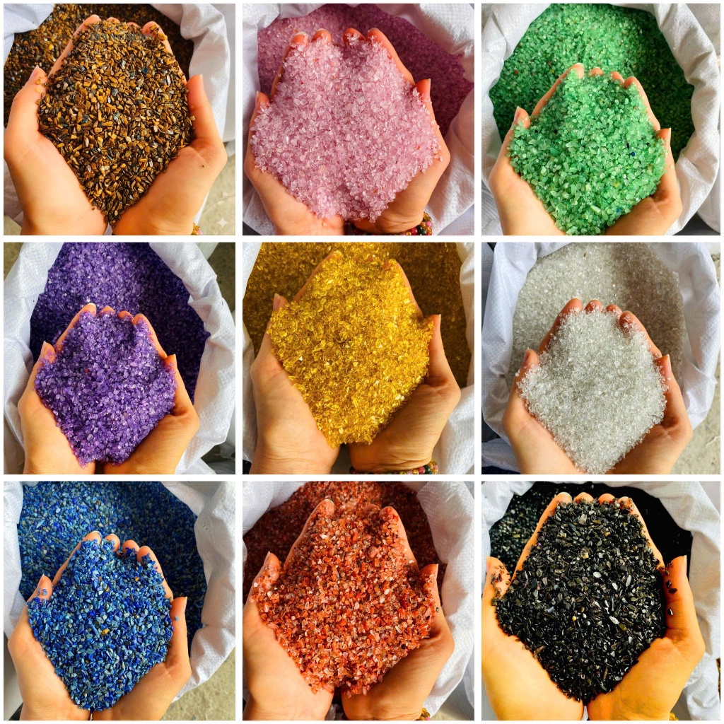 Vụn đá Tourmaline tự nhiên, Cám Nhuyễn Thạch Anh Đa Sắc - Đá Ngũ Sắc, Cát Thạch Anh Nhiều Màu Đẹp