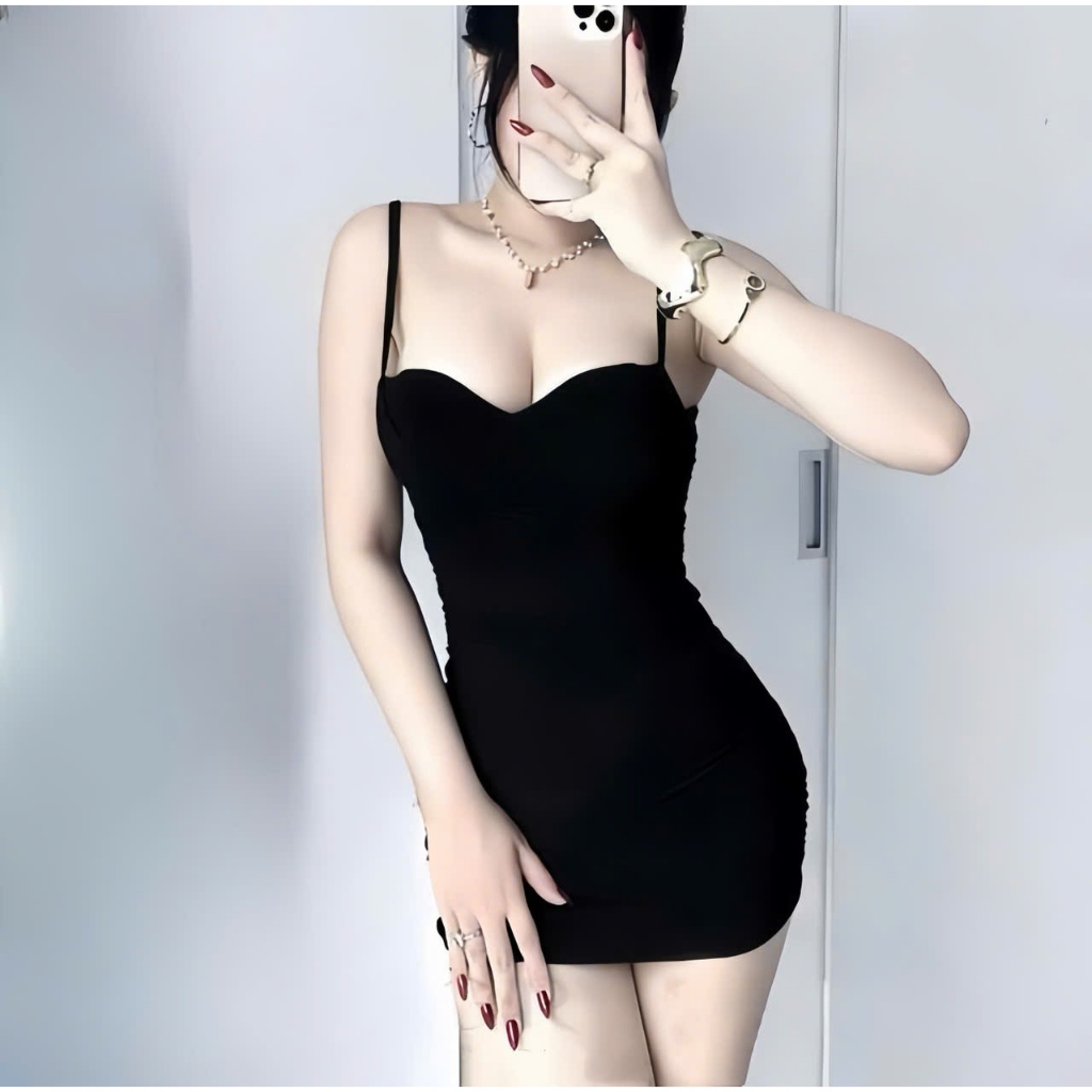 Đầm 2 dây ngắn ôm có mút,chất thun Ladong thời trang sang trọng