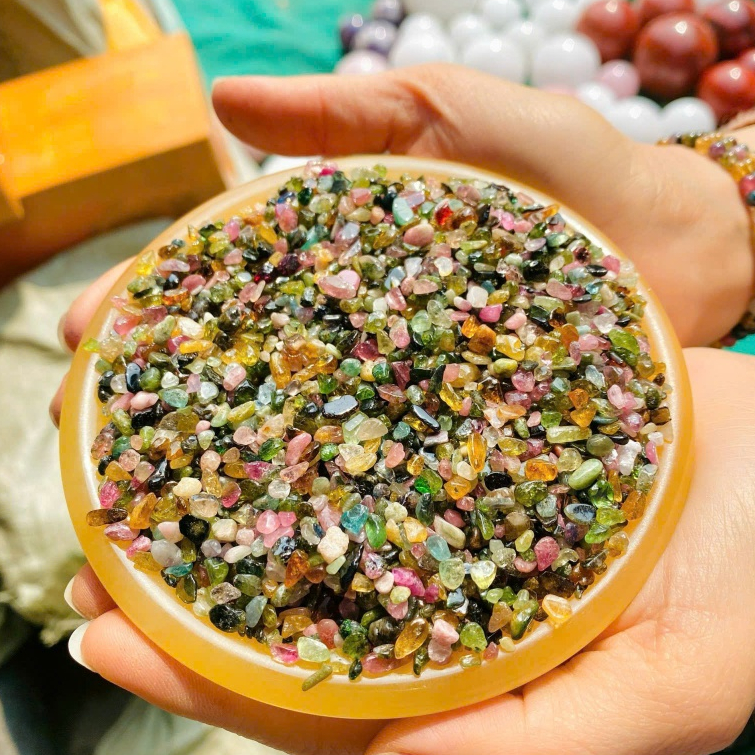 Vụn đá Tourmaline tự nhiên, Cám Nhuyễn Thạch Anh Đa Sắc - Đá Ngũ Sắc, Cát Thạch Anh Nhiều Màu Đẹp