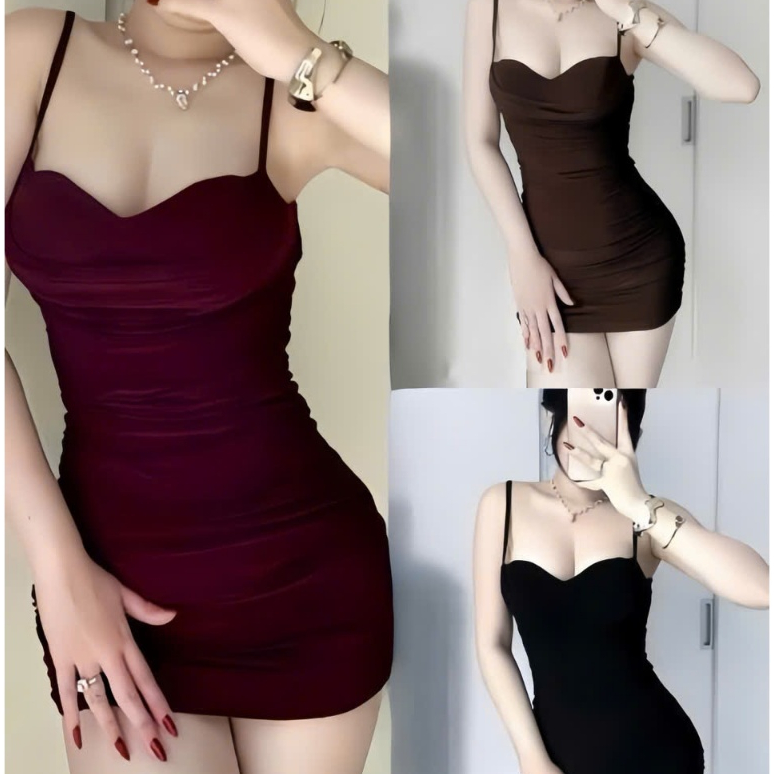 Đầm 2 dây ngắn ôm có mút,chất thun Ladong thời trang sang trọng