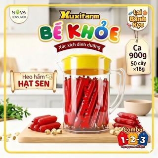 Combo 1-2-3 Ca Xúc Xích Xuxifarm Bé Khỏe Heo Hầm Hạt Sen (Ca 900g - 50 cây ×18g) - Dinh Dưỡng Cho Bé