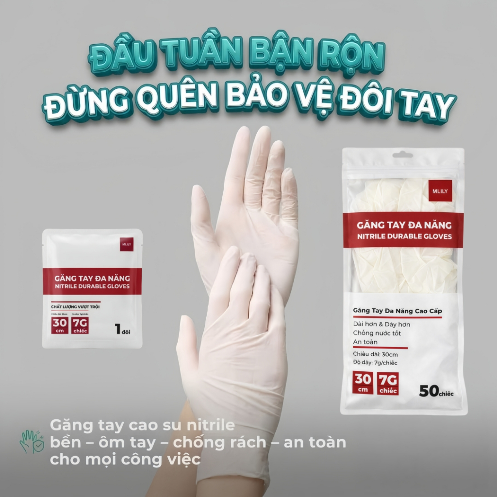 Găng Tay Cao Su MLILY  Không Bột Trong Suốt, Dùng Trong Y Tế, Spa, Thẩm Mỹ, Chế Biến Thực Phẩm
