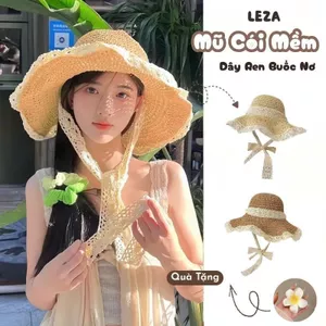 LEZA - Mũ Cói HANDMADE Vành Rộng Viền Kẽm ren dùng che nắng đi biển đi chơi. Phong cách vintage Hàn Quốc
