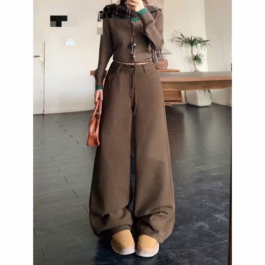 Quần Jeans Ống LOE rộng Quần Bò Ống Rộng màu nâu Choco cao cấp Phong Cách Hàn Quốc Joolate 7768_P2