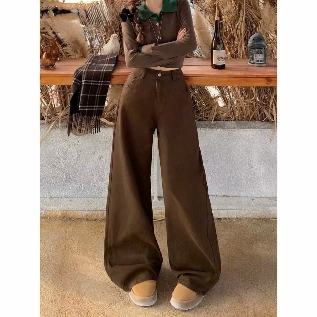Quần Jeans Ống LOE rộng Quần Bò Ống Rộng màu nâu Choco cao cấp Phong Cách Hàn Quốc Joolate 7768_P2
