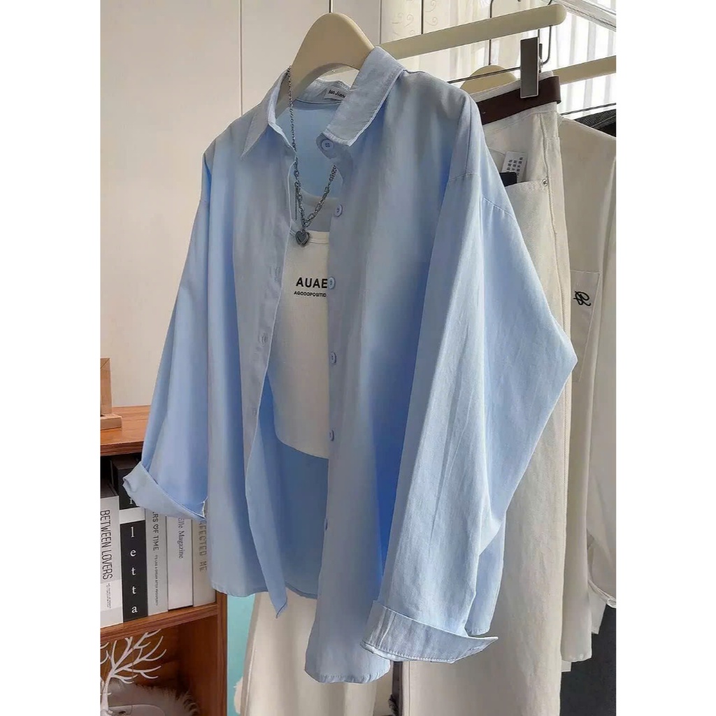 Áo Sơ Mi Nữ Công sở Form Rộng Ulzzang Hot Trend 2026 HAZEE - Style Nhẹ Basic 2 Màu Tím/Trắng