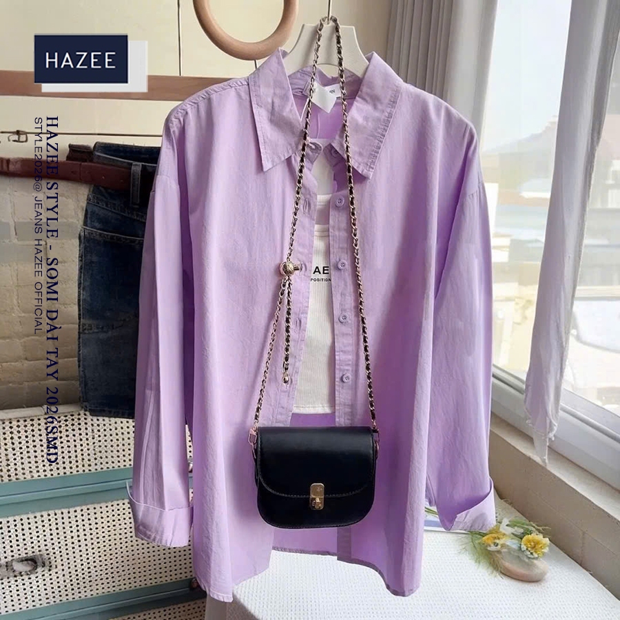 Áo Sơ Mi Nữ Công sở Form Rộng Ulzzang Hot Trend 2026 HAZEE - Style Nhẹ Basic 2 Màu Tím/Trắng