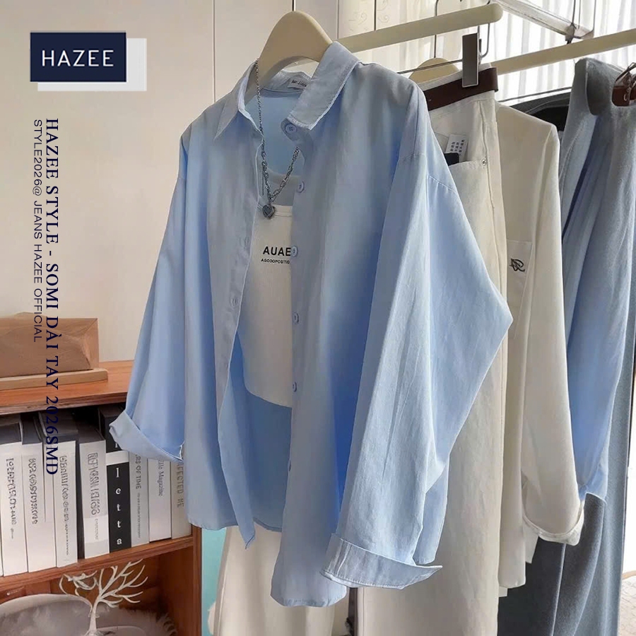 Áo Sơ Mi Nữ Công sở Form Rộng Ulzzang Hot Trend 2026 HAZEE - Style Nhẹ Basic 2 Màu Tím/Trắng