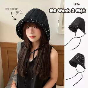 LEZA - Mũ Bucket Vành 2 Mặt Vải Đũi Họa Tiết Nơ Phong Cách Hàn Quốc cho nữ. Mũ Form Rộng dùng được cho đi biển, che nắng