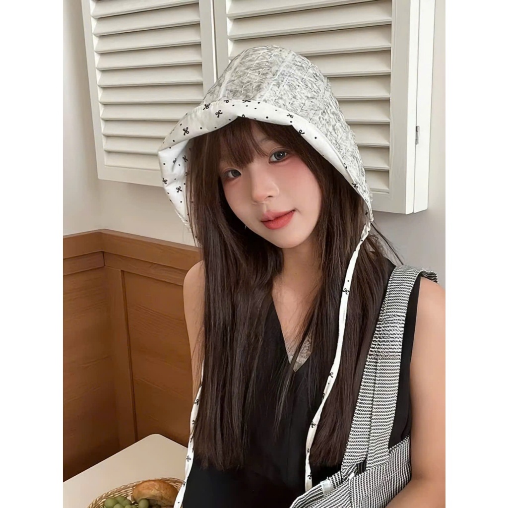 LEZA - Mũ Bucket Vành 2 Mặt Vải Đũi Họa Tiết Nơ Phong Cách Hàn Quốc cho nữ. Mũ Form Rộng dùng được cho đi biển, che nắng