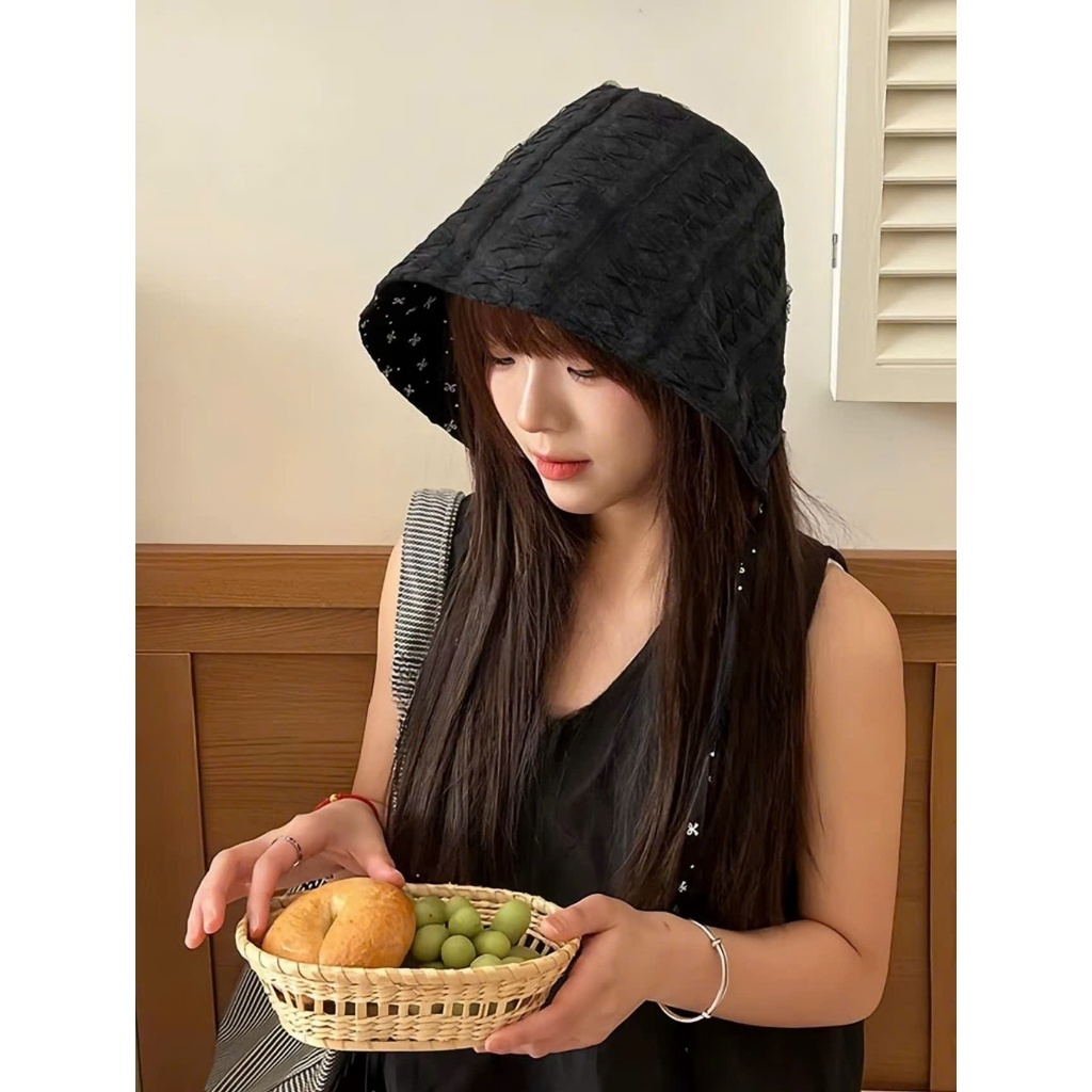 LEZA - Mũ Bucket Vành 2 Mặt Vải Đũi Họa Tiết Nơ Phong Cách Hàn Quốc cho nữ. Mũ Form Rộng dùng được cho đi biển, che nắng