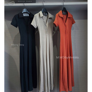 Váy Thun Body Maxi Xoè Cổ Bẻ Khuy Ngực Chuẩn Nhung Đặng