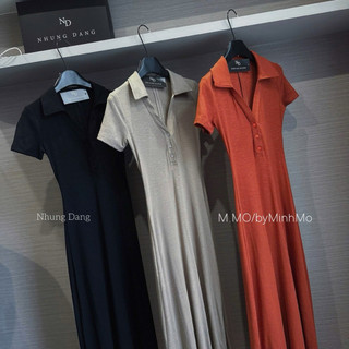 Váy Thun Body Maxi Xoè Cổ Bẻ Khuy Ngực Chuẩn Nhung Đặng