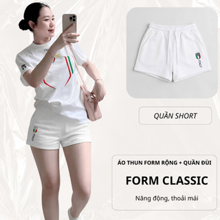 Bộ Áo Phông Nữ Chepol in Chapel, Cổ Tròn, Tay Ngắn, Phối Quần Đùi, Chất Cotton ( Áo Thun Trắng + Quần Đùi Trắng)CP_21649