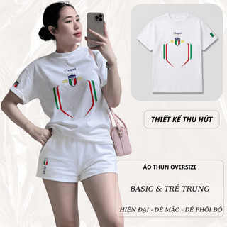 Bộ Áo Phông Nữ Chepol in Chapel, Cổ Tròn, Tay Ngắn, Phối Quần Đùi, Chất Cotton ( Áo Thun Trắng + Quần Đùi Trắng)CP_21649