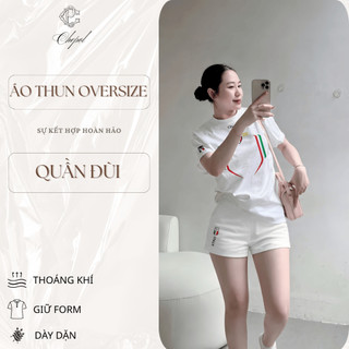 Bộ Áo Phông Nữ Chepol in Chapel, Cổ Tròn, Tay Ngắn, Phối Quần Đùi, Chất Cotton ( Áo Thun Trắng + Quần Đùi Trắng)CP_21649