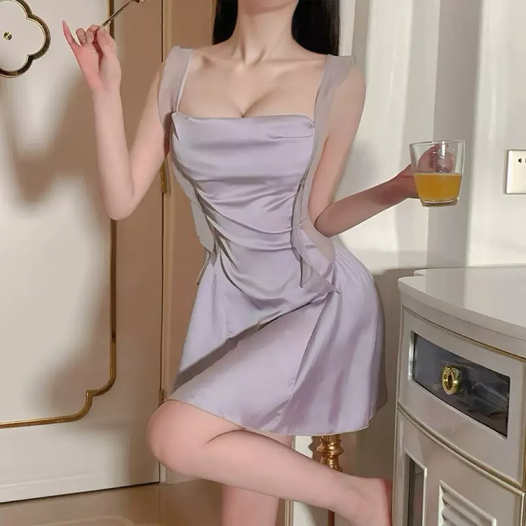 (Kèm mút + chip) Hàng quảng châu cao cấp Váy ngủ lụa 2 dây sexy gợi cảm quyến rũ HV253-T307