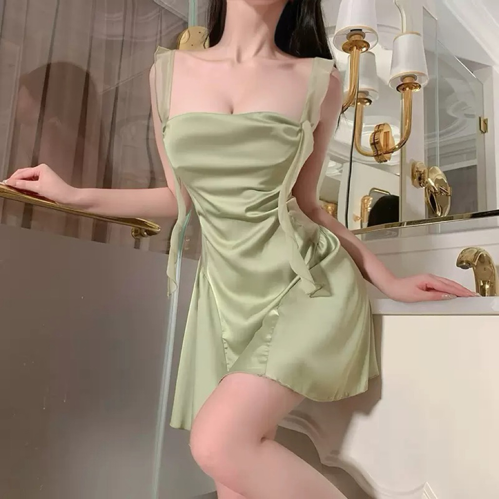 (Kèm mút + chip) Hàng quảng châu cao cấp Váy ngủ lụa 2 dây sexy gợi cảm quyến rũ HV253-T307