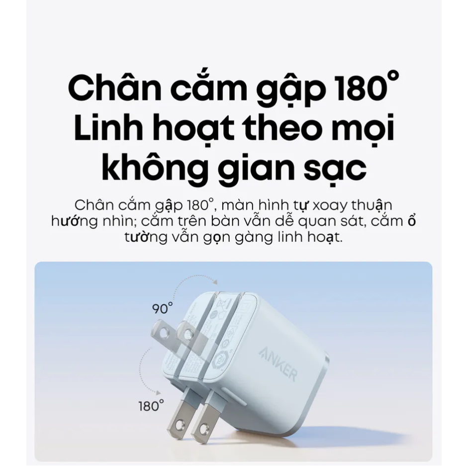 [Anker VN] Sạc Anker Nano 45W, Sạc Nhanh USB C Nhỏ Gọn với Phích Cắm Gấp Được Model A121D - Bảo Hành 18 Tháng