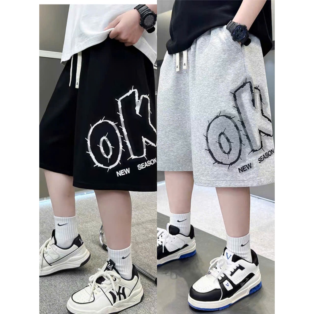Quần short hè cho be trai từ 18-45kg mặc vừa. Quần short in chữ OK cá tính chất cotton da cá mềm thấm hút mồ hôi.
