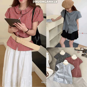 Áo sơ mi kẻ cổ sen cộc tay 3893 A104