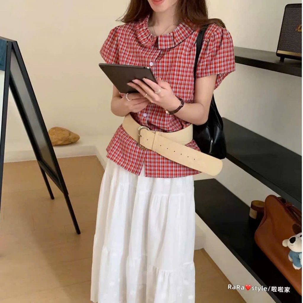 Áo sơ mi kẻ cổ sen cộc tay 3893 A104