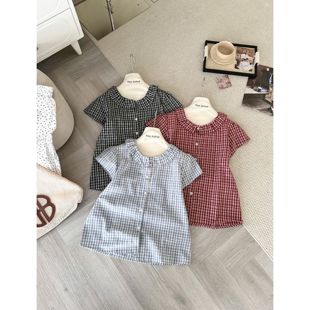 Áo sơ mi kẻ cổ sen cộc tay 3893 A104
