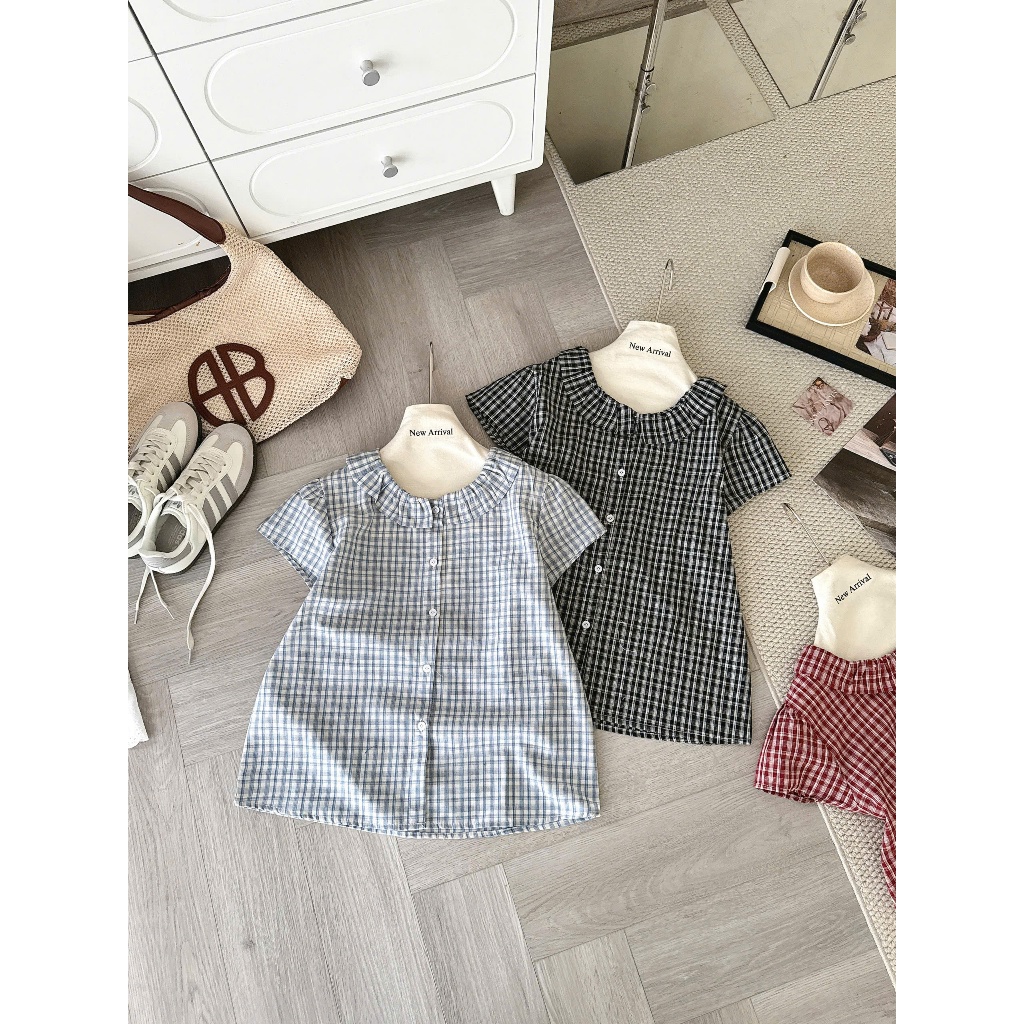 Áo sơ mi kẻ cổ sen cộc tay 3893 A104