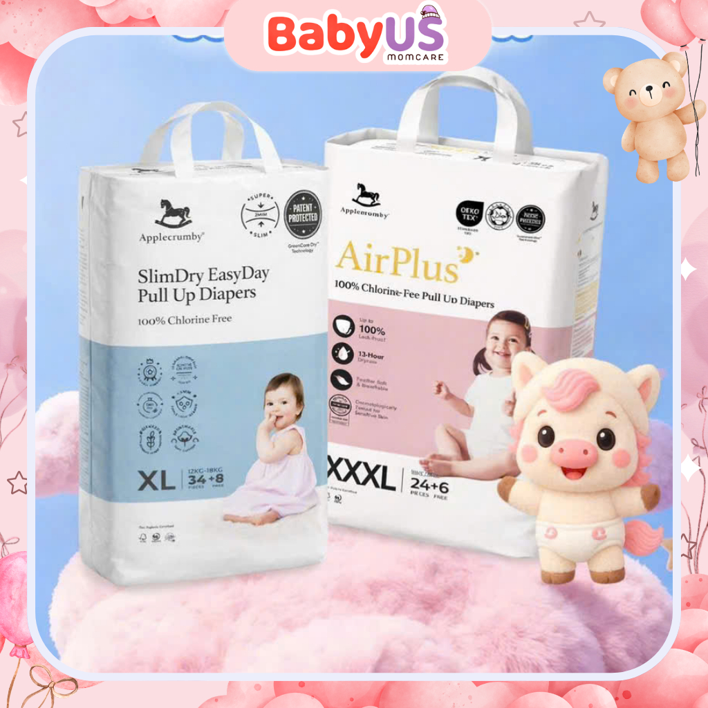 Thùng 2 gói Bỉm tã quần/tã dán Applecrumby GÓI TO đủ size tã ngựa siêu thấm hút, khô thoáng [babyUS]