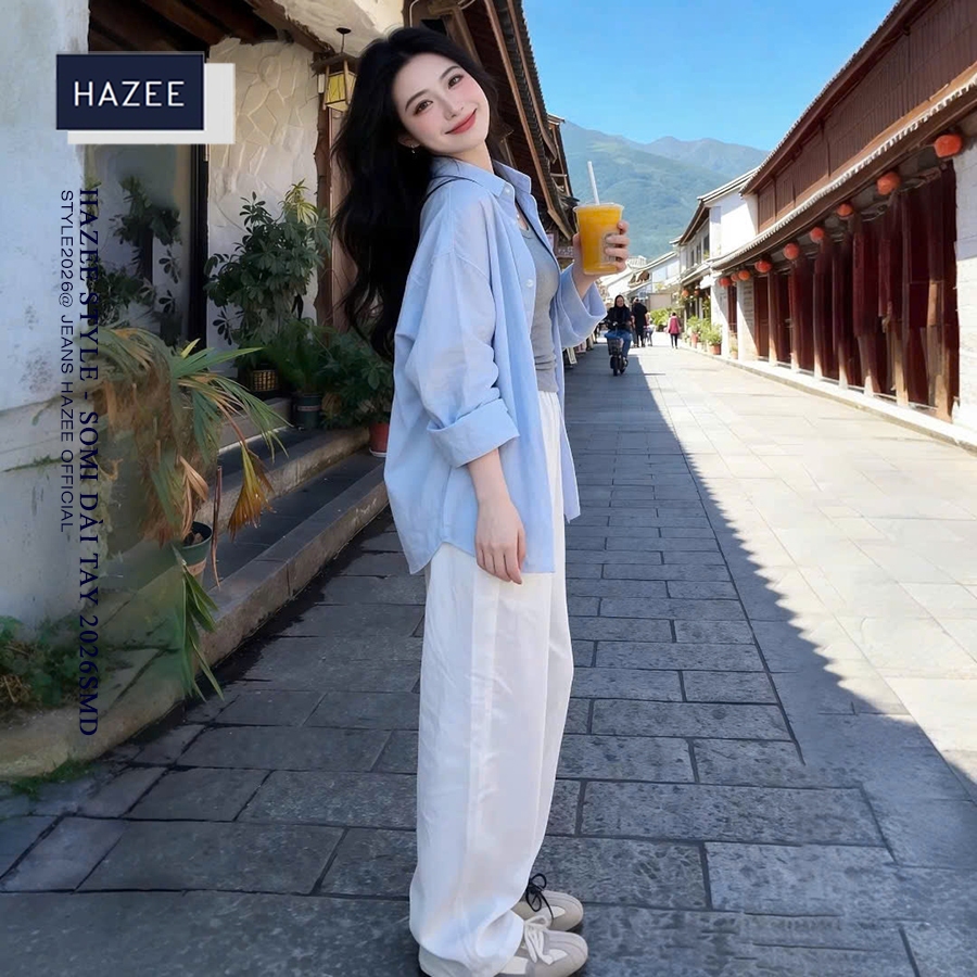 Áo Sơ Mi Nữ Form Rộng Cao Cấp HAZEE - Vải Mềm Mát, Che Dáng, Khoác Ngoài Ulzzang 2 Màu Siêu Hot