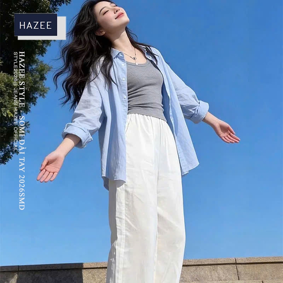 Áo Sơ Mi Nữ Form Rộng Cao Cấp HAZEE - Vải Mềm Mát, Che Dáng, Khoác Ngoài Ulzzang 2 Màu Siêu Hot