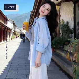 Áo Sơ Mi Nữ Form Rộng Cao Cấp HAZEE - Vải Mềm Mát, Che Dáng, Khoác Ngoài Ulzzang 2 Màu Siêu Hot
