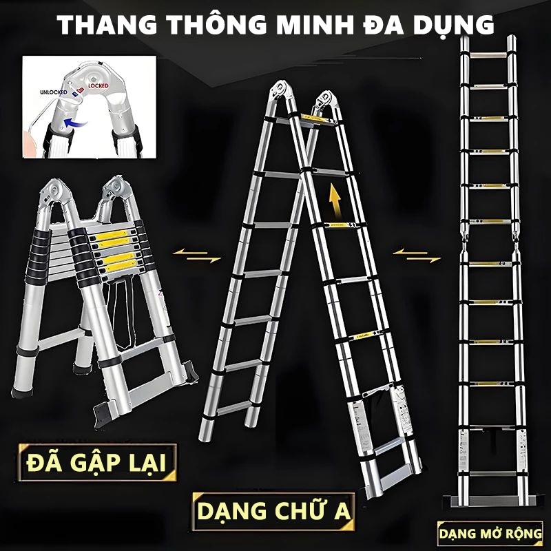 Thang Rút Nhôm Inox Chữ A  Nhập Khẩu Thang Rút Đôi Đơn Chất Liệu Nhôm Inox 1.7M-6M
