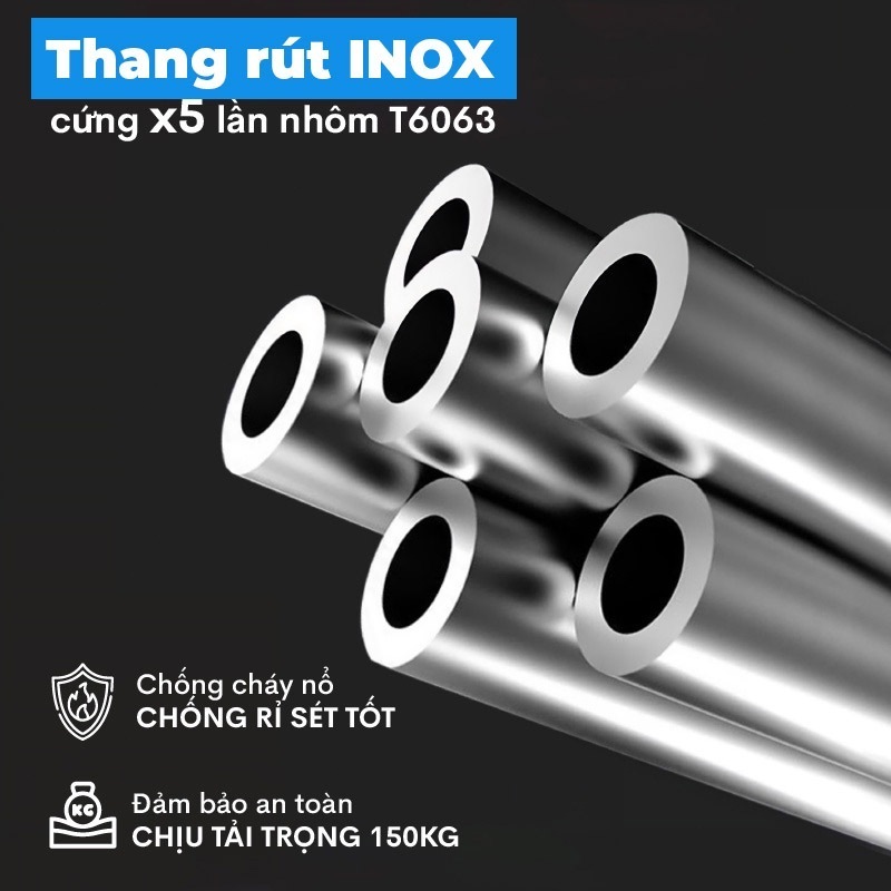 Thang Rút Nhôm Inox  Chữ I Nhập Khẩu Thang Rút Đôi Đơn Chất Liệu Nhôm Inox  1.9M 2.7M 3.9M 5.1M 6M