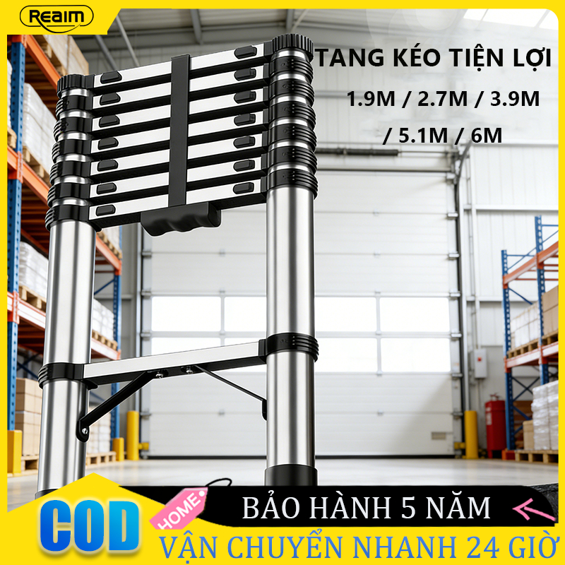 Thang Rút Nhôm Inox  Chữ I Nhập Khẩu Thang Rút Đôi Đơn Chất Liệu Nhôm Inox  1.9M 2.7M 3.9M 5.1M 6M