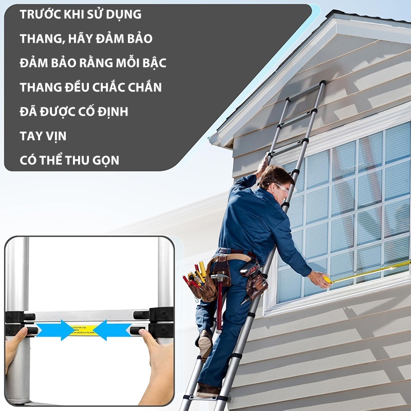 Thang Rút Nhôm Inox  Chữ I Nhập Khẩu Thang Rút Đôi Đơn Chất Liệu Nhôm Inox  1.9M 2.7M 3.9M 5.1M 6M
