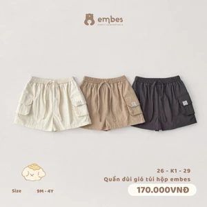 Quần Đùi Cho Bé Embes, Quần Cộc Chất Vải Gió Phối Túi Hộp Cho Bé Trai Bé Gái Size Từ 8-18Kg