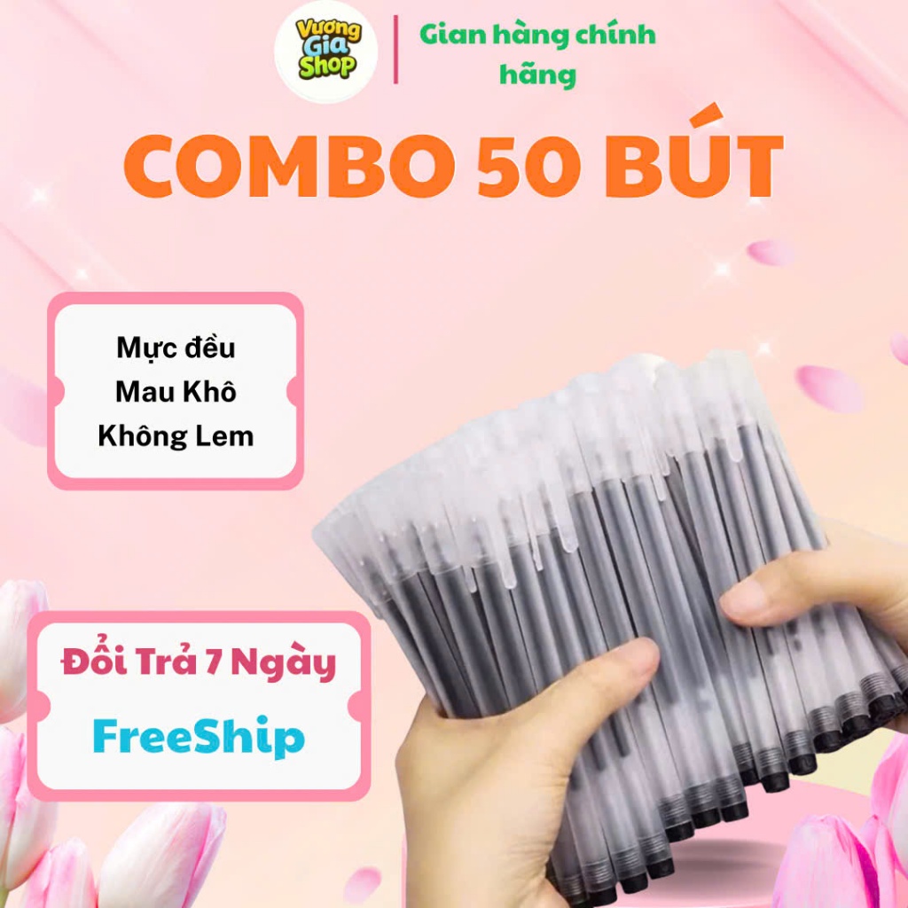 (Mua 50 Tặng 50 ) Combo 50 But Gel Đen Xanh Đỏ Khô Nhanh Ngòi 0.5mm, Mực Đều, Nét Chữ Đẹp Mực Đều