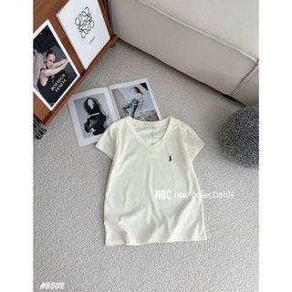 Áo thun cổ tim thêu ngựa cộc mềm mỏng