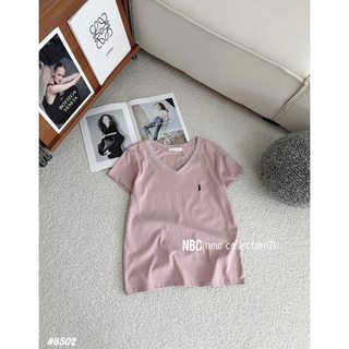 Áo thun cổ tim thêu ngựa cộc mềm mỏng