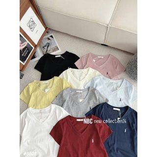 Áo thun cổ tim thêu ngựa cộc mềm mỏng