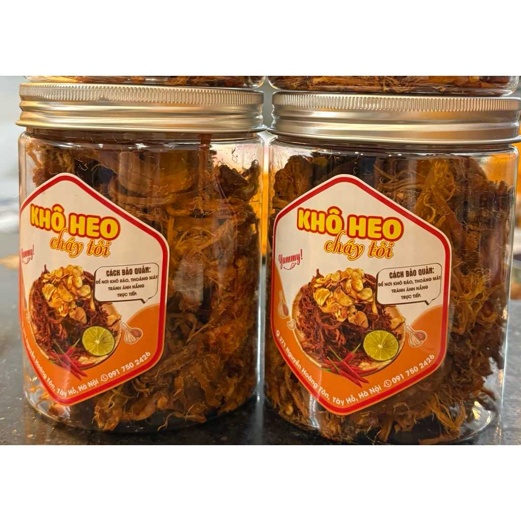 Combo 2 hộp Khô heo cháy tỏi 200g + 200g - thịt tươi mềm dẻo cay tê dạng sợi- Chia Bakery