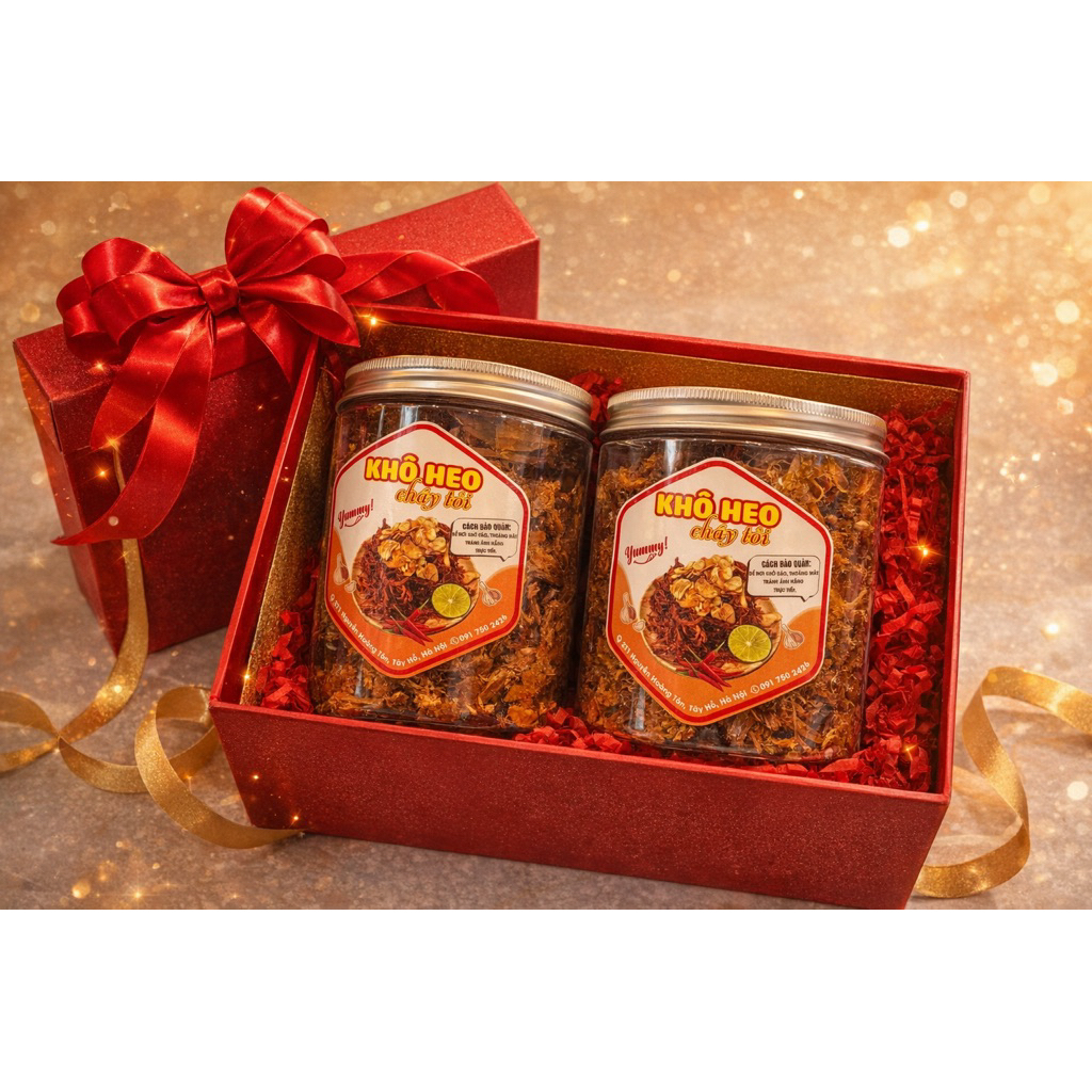 Combo 2 hộp Khô heo cháy tỏi 200g + 200g - thịt tươi mềm dẻo cay tê dạng sợi- Chia Bakery