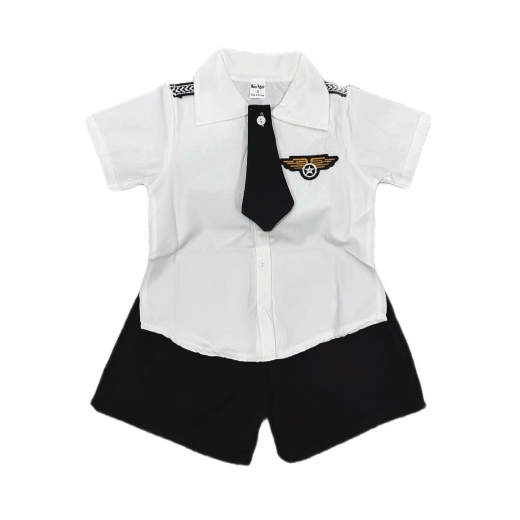 Bộ đồ trang phục cơ trưởng màu đen và màu nâu kèm cà vạt cho bé