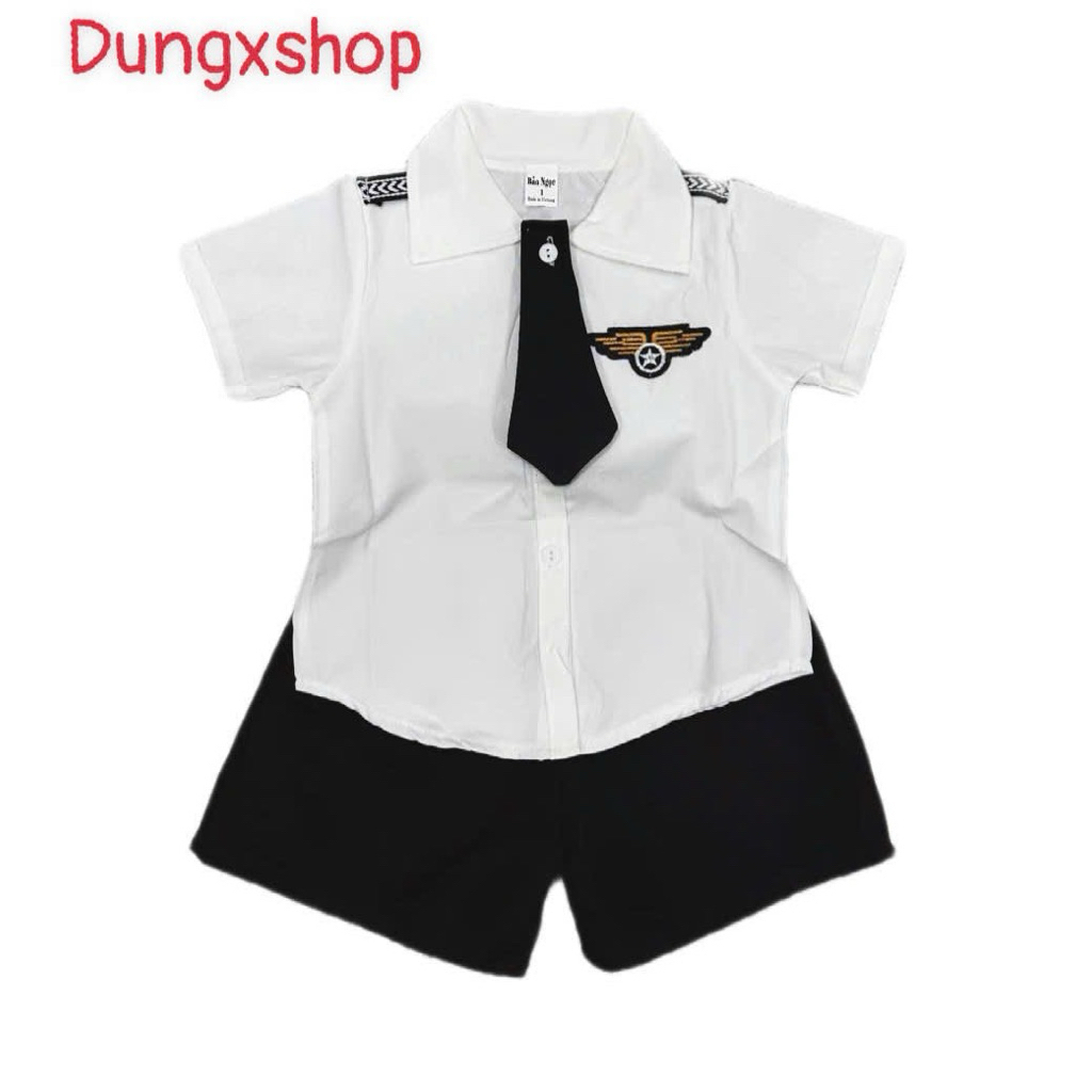Bộ đồ trang phục cơ trưởng màu đen và màu nâu kèm cà vạt cho bé