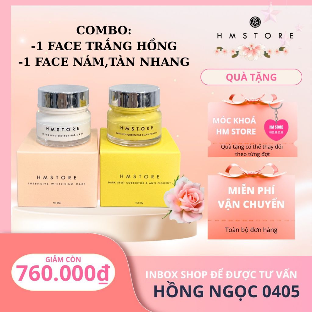 COMBO FACE TRẮNG HỒNG VÀ FACE NÁM HM STORE - DƯỠNG TRẮNG, MỜ NÁM TÀN NHANG