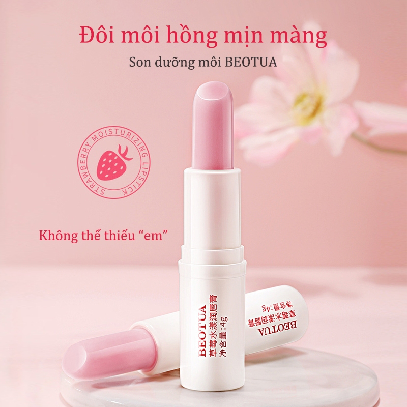 Son dưỡng môi dâu tây BEOTUA hương dâu tây ngọt ngào cân bầng độ ấm cho môi giúp cho đôi môi căng mọngmin màng tự nhiên