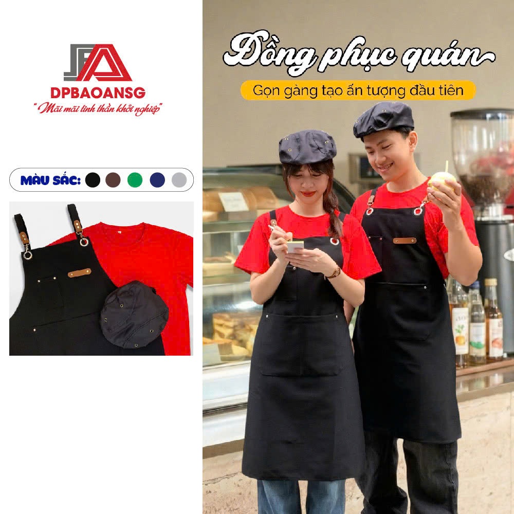 Tạp Dề Đồng Phục Quán Vải Kaki Dày Dặn Bền Màu Cho Nam Nữ Nhân Viên Phục Vụ, Pha Chế, Bếp